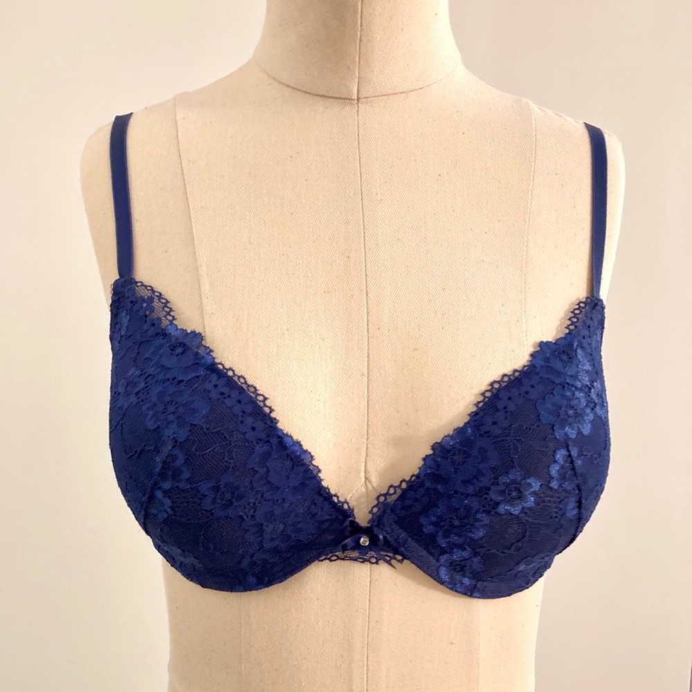 H&M Push Up Bra 32D Blue Floral Lace